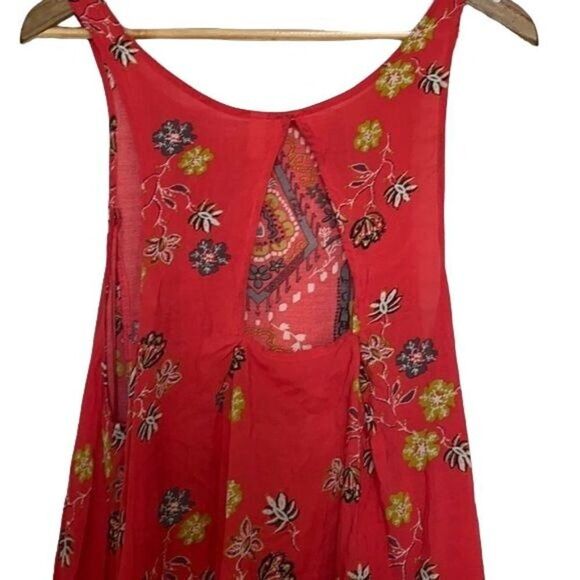 Free People Medium Vibrant Orange Flowy Midi Tank Dress Boho Festival Vacation - Picture 5 of 8
